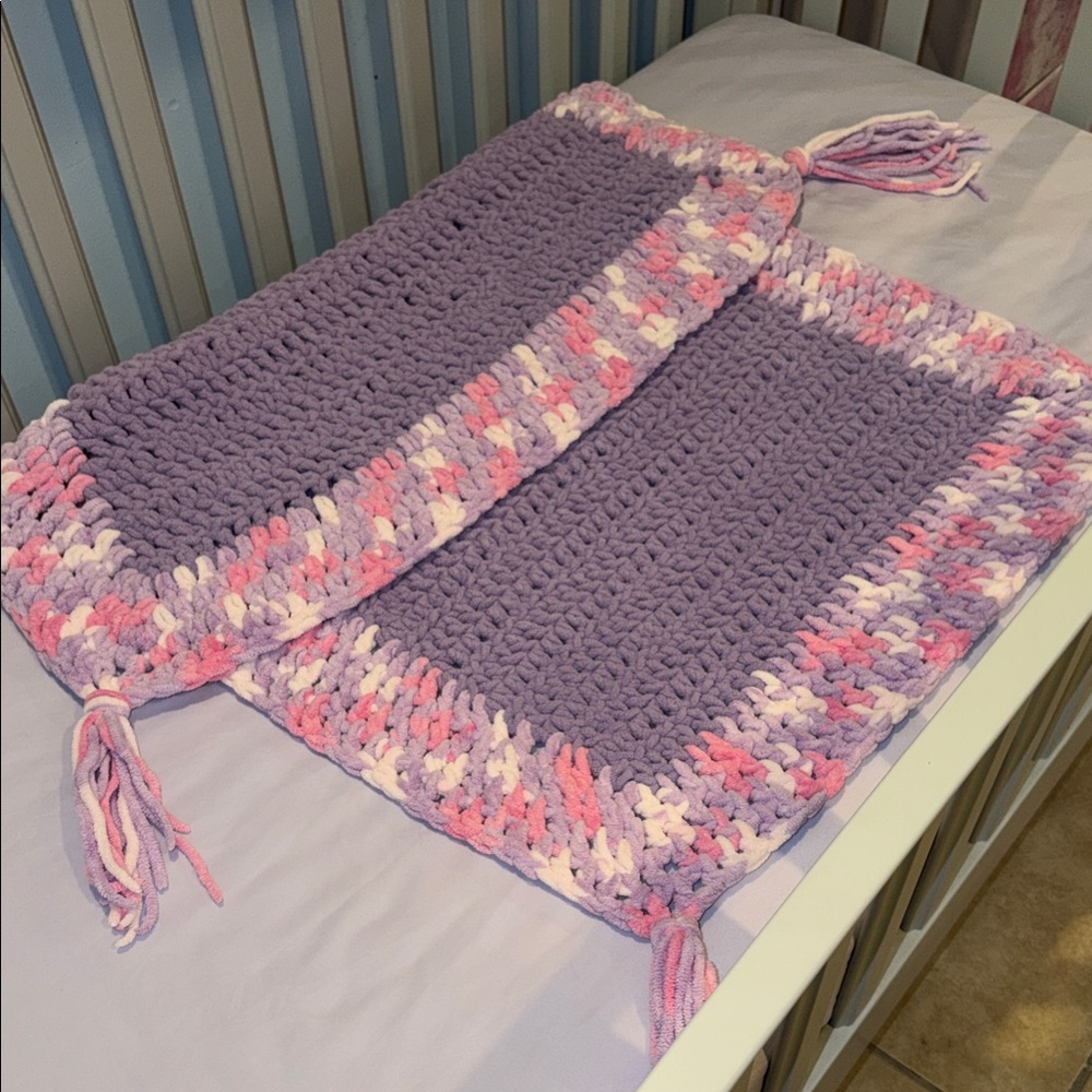 Purple and Pink Crochet Blanket with Tassels